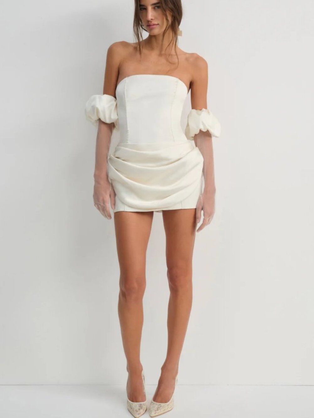 NEW $429 FOR LOVE & LEMONS SERENA STRAPLESS MINI DRESS IN CREAM #2 SIZE S